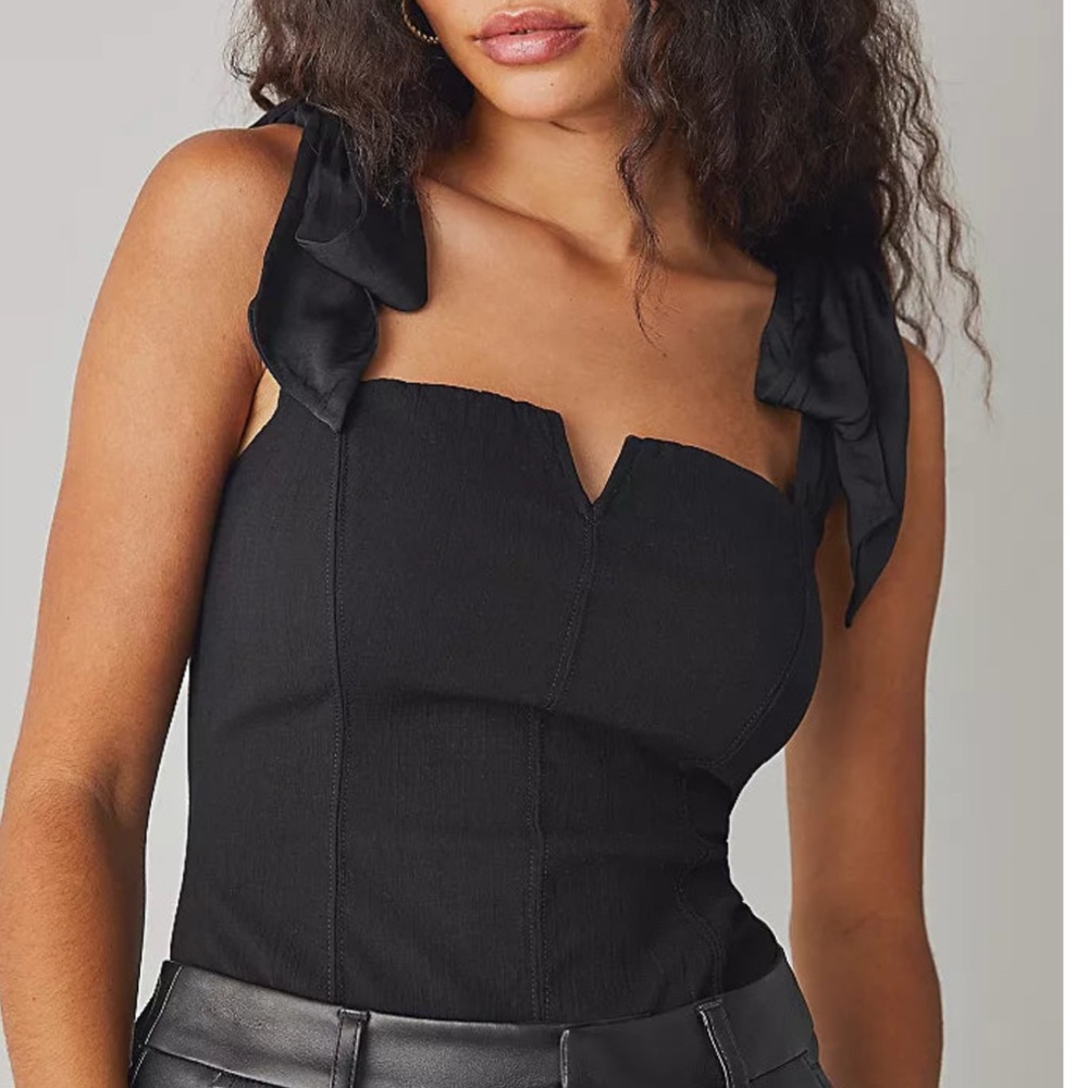 Free People Black Tie-Strap Bodysuit